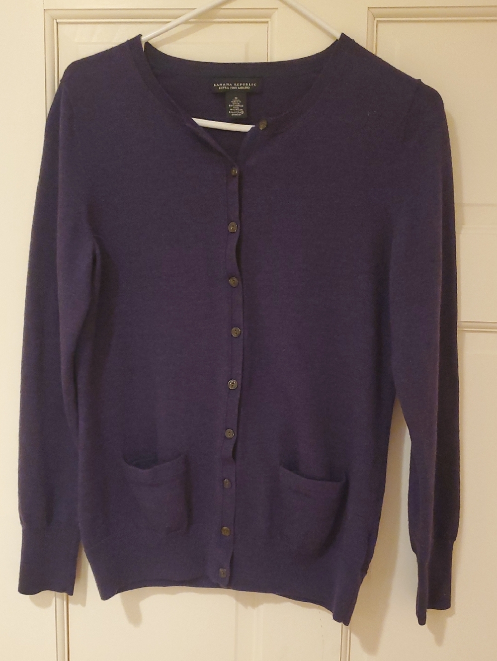 Banana Republic Women's Deep Purple Button-Down Pocket Cardigan